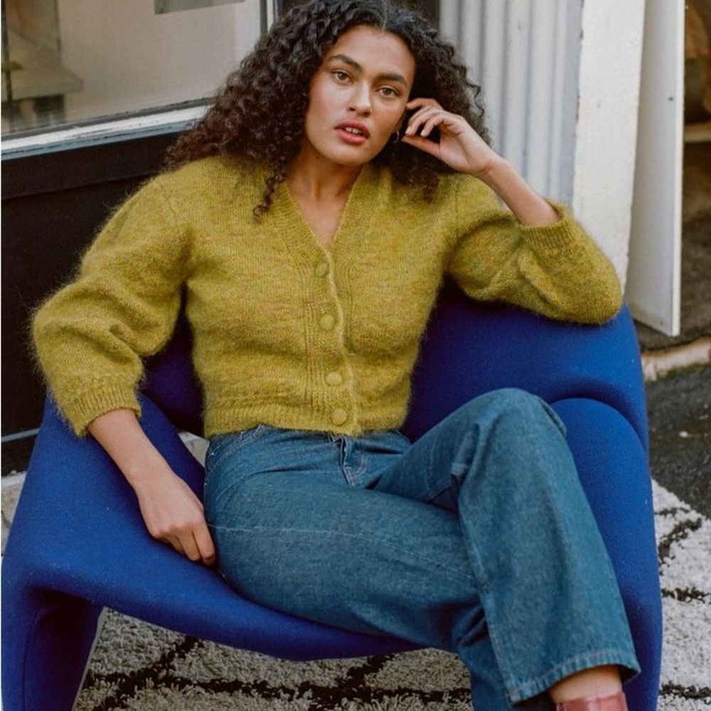 Rouje Paris Nona Mohair Cardigan Yellow Green Chartreuse in Size 38